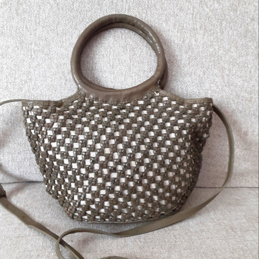 Elegant Woven Green  leather Satchel bag